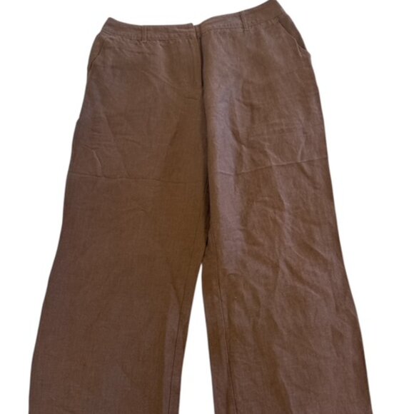 East 5th Brown Pants Women's Size 8 Wide Leg High Rise Linen Blend Lightweight - Picture 2 of 10